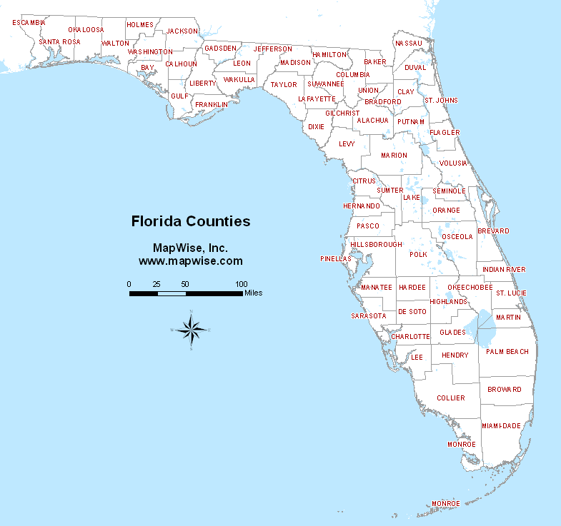 Florida Map With Counties Labeled