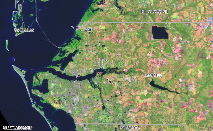 Landsat 2004 Satellite Imagery 15-meter False Color