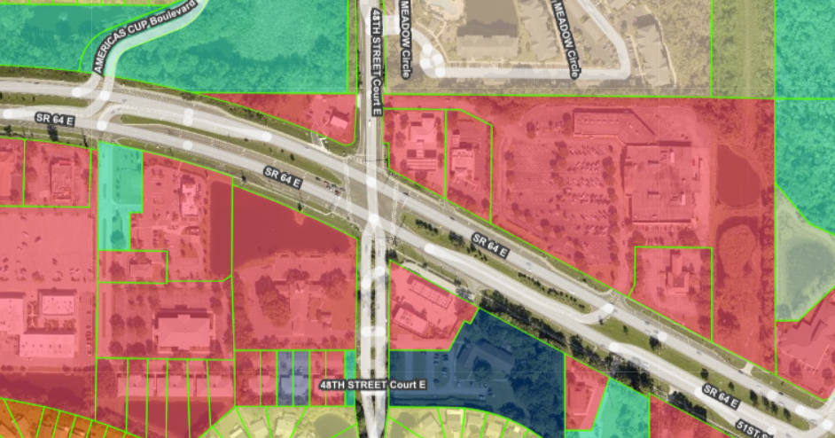 Example of land use colors overlaid on an aerial photo.